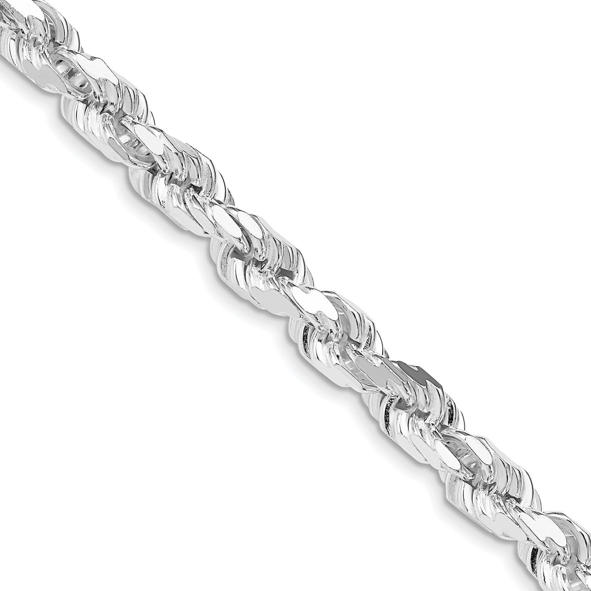925 White Gold 6.5 mm Rope Chain Necklace, Polished detail view