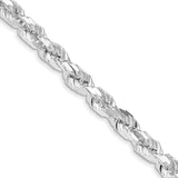 925 White Gold 6.5 mm Rope Chain Necklace, Polished detail view