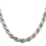 925 White Gold 7.8 mm Rope Chain Necklace, Polished