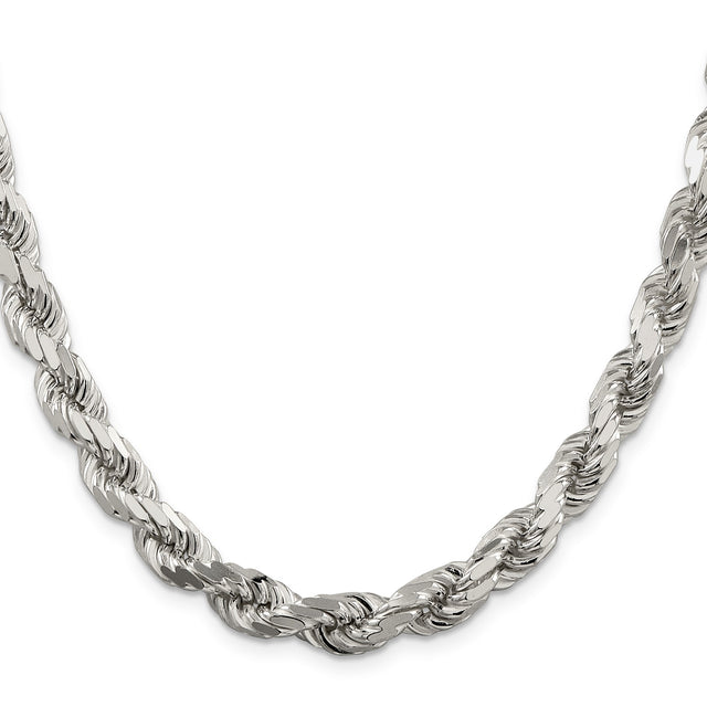 925 White Gold 7.8 mm Rope Chain Necklace, Polished
