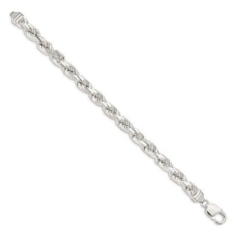 925 White Gold 7.8 mm Rope Chain Anklet, Polished