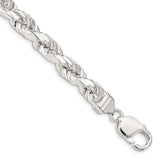 925 White Gold 7.8 mm Rope Chain Anklet, Polished shown for scale