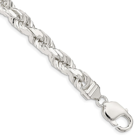 925 White Gold 7.8 mm Rope Chain Anklet, Polished shown for scale