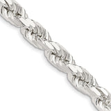 925 White Gold 7.8 mm Rope Chain Necklace, Polished detail view