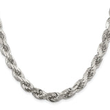 925 White Gold 7.8 mm Rope Chain Necklace, Polished
