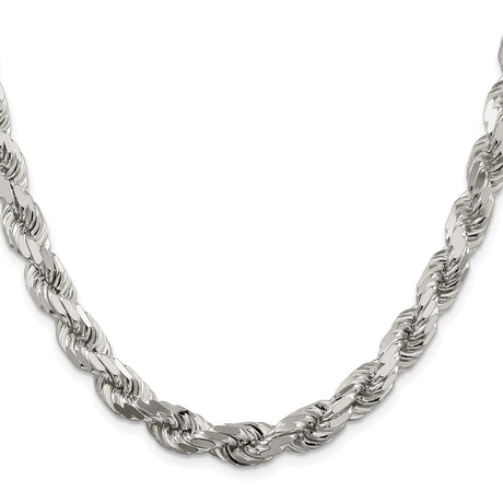 925 White Gold 7.8 mm Rope Chain Necklace, Polished