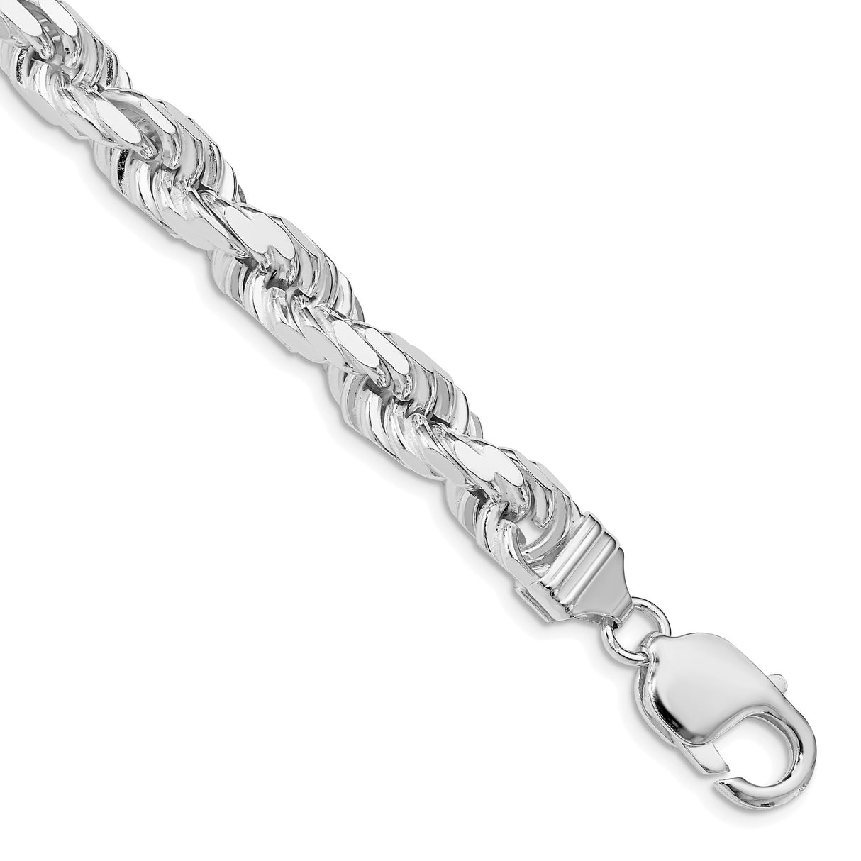 925 White Gold 7.8 mm Rope Chain Anklet, Polished shown for scale
