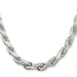 925 White Gold 9 mm Rope Chain Necklace, Polished