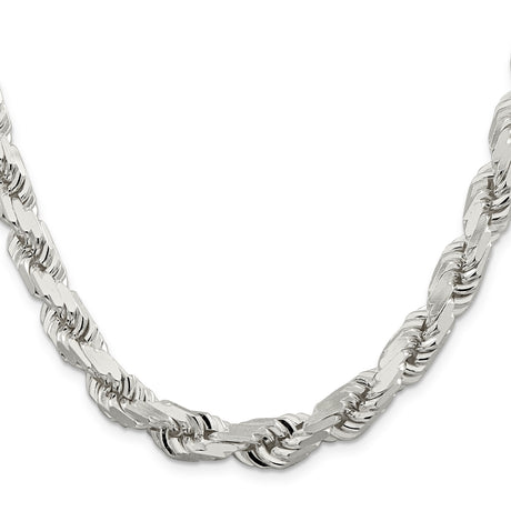 925 White Gold 9 mm Rope Chain Necklace, Polished