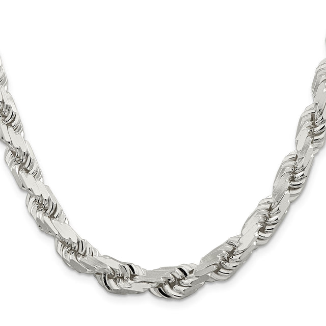 925 White Gold 9 mm Rope Chain Necklace, Polished