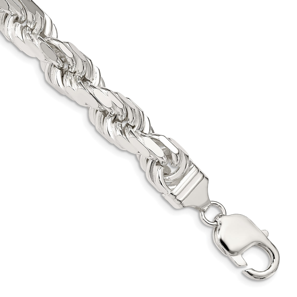 925 White Gold 9 mm Rope Chain Anklet, Polished shown for scale