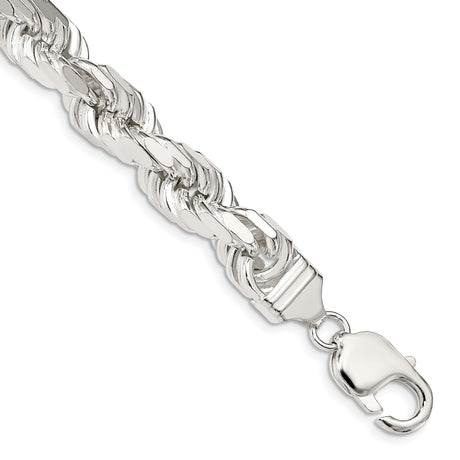 925 White Gold 9 mm Rope Chain Anklet, Polished shown for scale