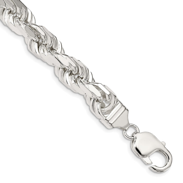 925 White Gold 9 mm Rope Chain Anklet, Polished shown for scale