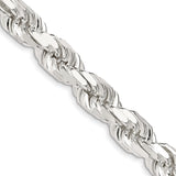 925 White Gold 9 mm Rope Chain Necklace, Polished detail view