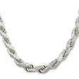 925 White Gold 9 mm Rope Chain Necklace, Polished