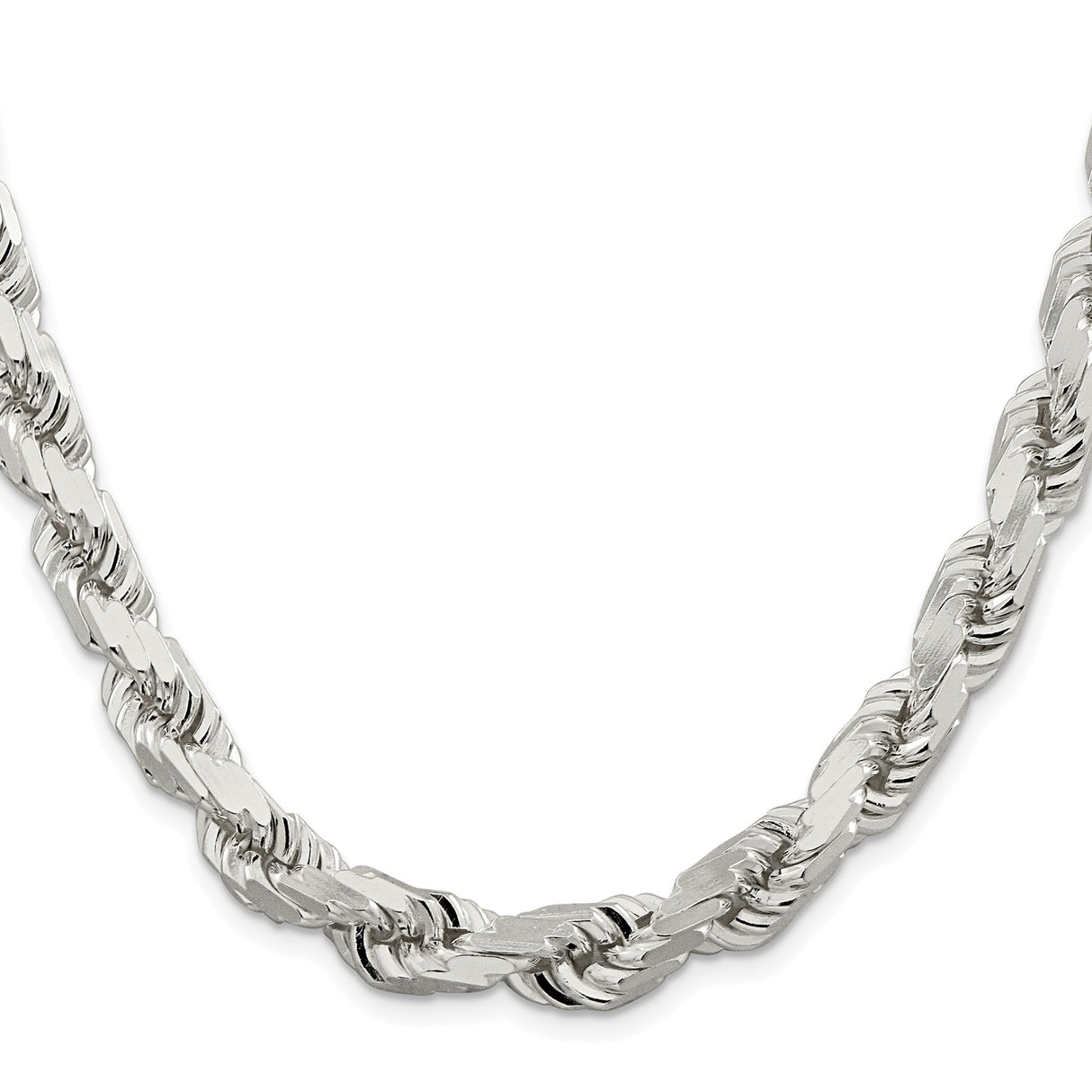 925 White Gold 9 mm Rope Chain Necklace, Polished