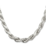 925 White Gold 9 mm Rope Chain Necklace, Polished