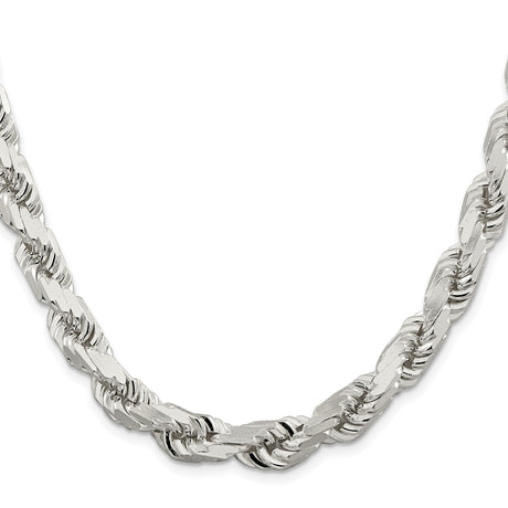 925 White Gold 9 mm Rope Chain Necklace, Polished