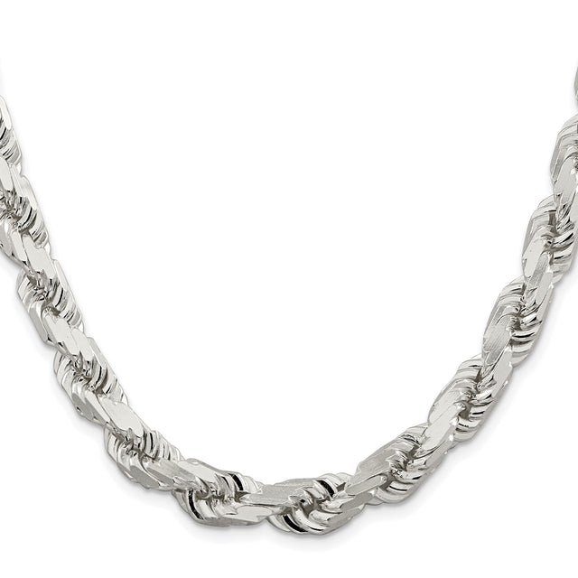 925 White Gold 9 mm Rope Chain Necklace, Polished
