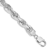 925 White Gold 9 mm Rope Chain Anklet, Polished shown for scale