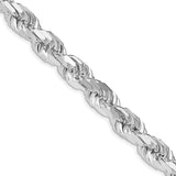 925 White Gold 9 mm Rope Chain Necklace, Polished detail view