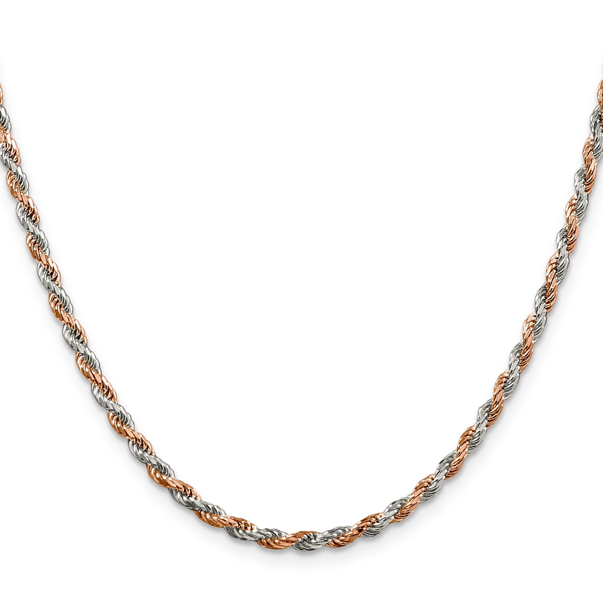 925 White Gold 2.5 mm Rope Chain Necklace, Polished