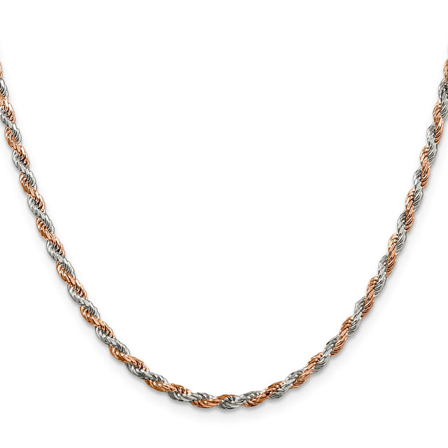 925 White Gold 2.5 mm Rope Chain Necklace, Polished
