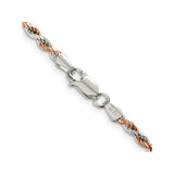 925 White Gold 2.5 mm Rope Chain Necklace, Polished alternate angle