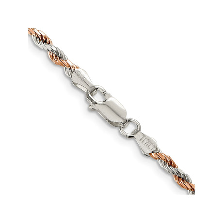 925 White Gold 2.5 mm Rope Chain Necklace, Polished alternate angle