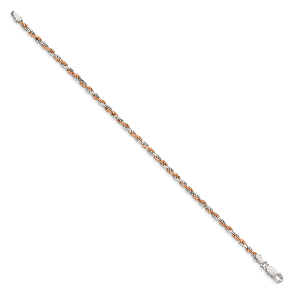 925 White Gold 2.5 mm Rope Chain Bracelet, Polished