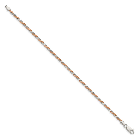 925 White Gold 2.5 mm Rope Chain Bracelet, Polished