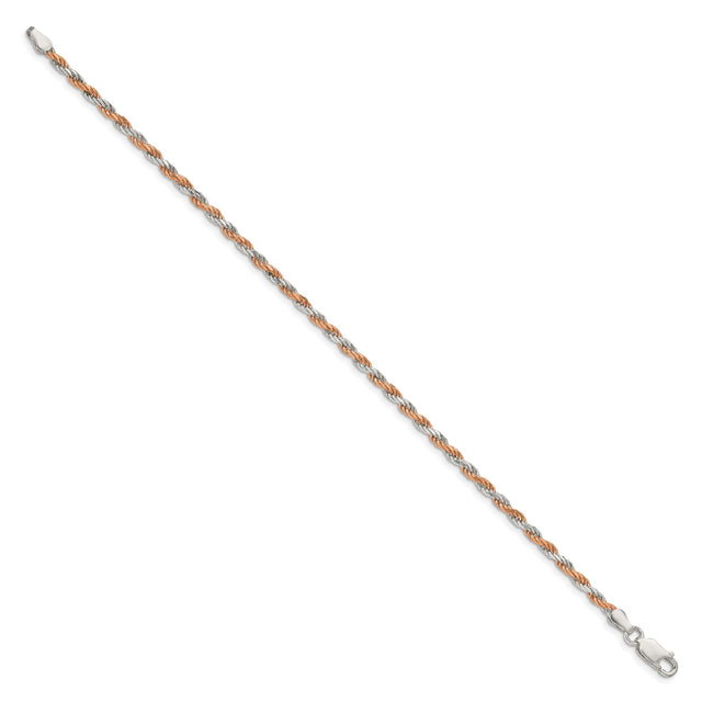 925 White Gold 2.5 mm Rope Chain Bracelet, Polished