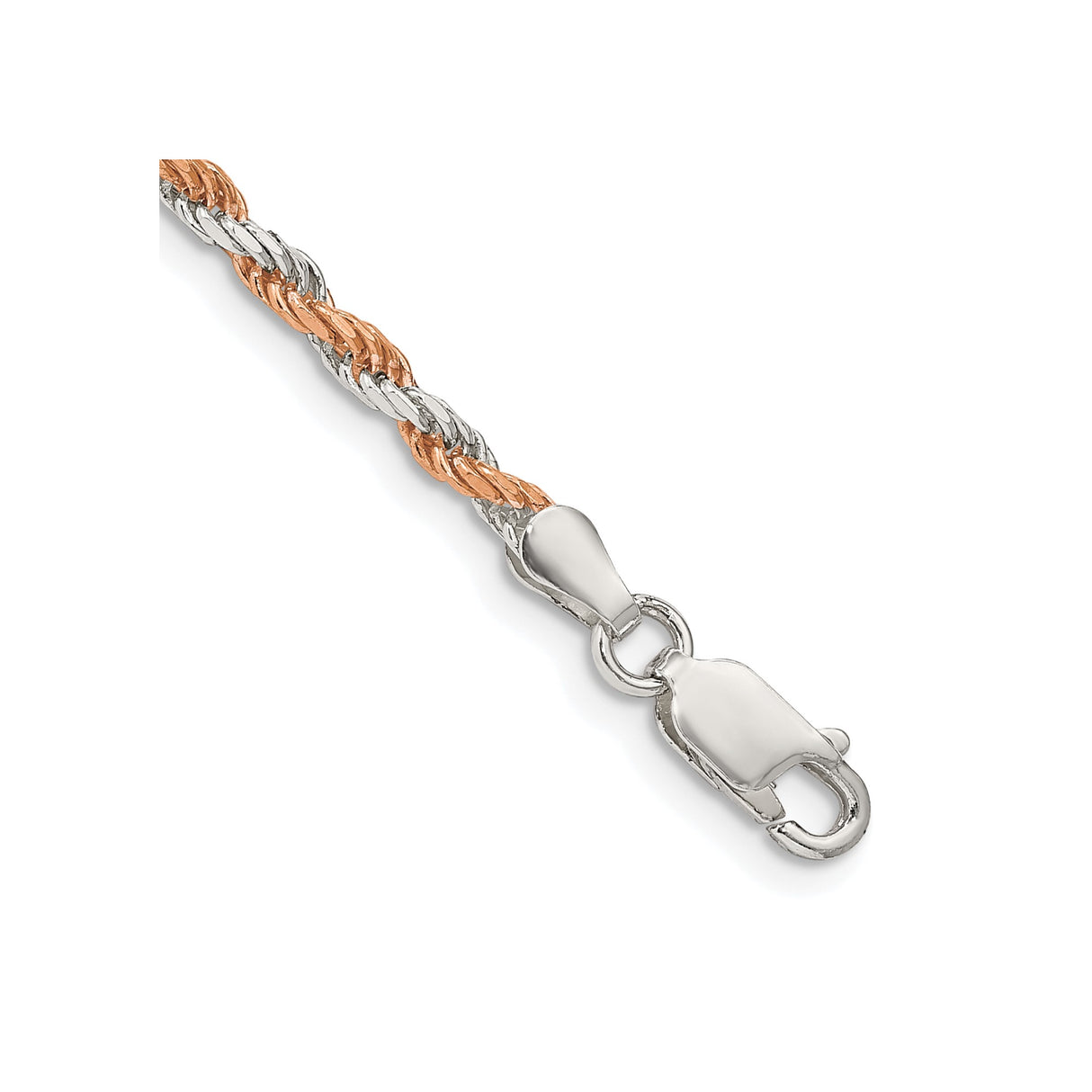 925 White Gold 2.5 mm Rope Chain Bracelet, Polished shown for scale