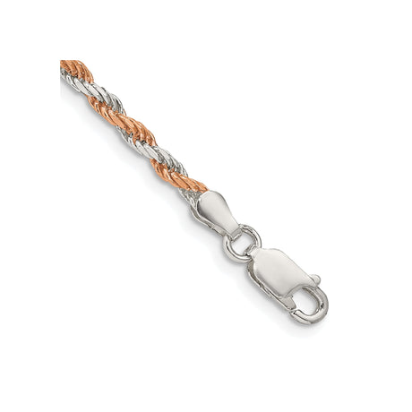 925 White Gold 2.5 mm Rope Chain Bracelet, Polished shown for scale
