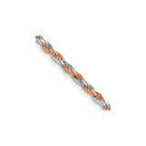 925 White Gold 2.5 mm Rope Chain Necklace, Polished detail view