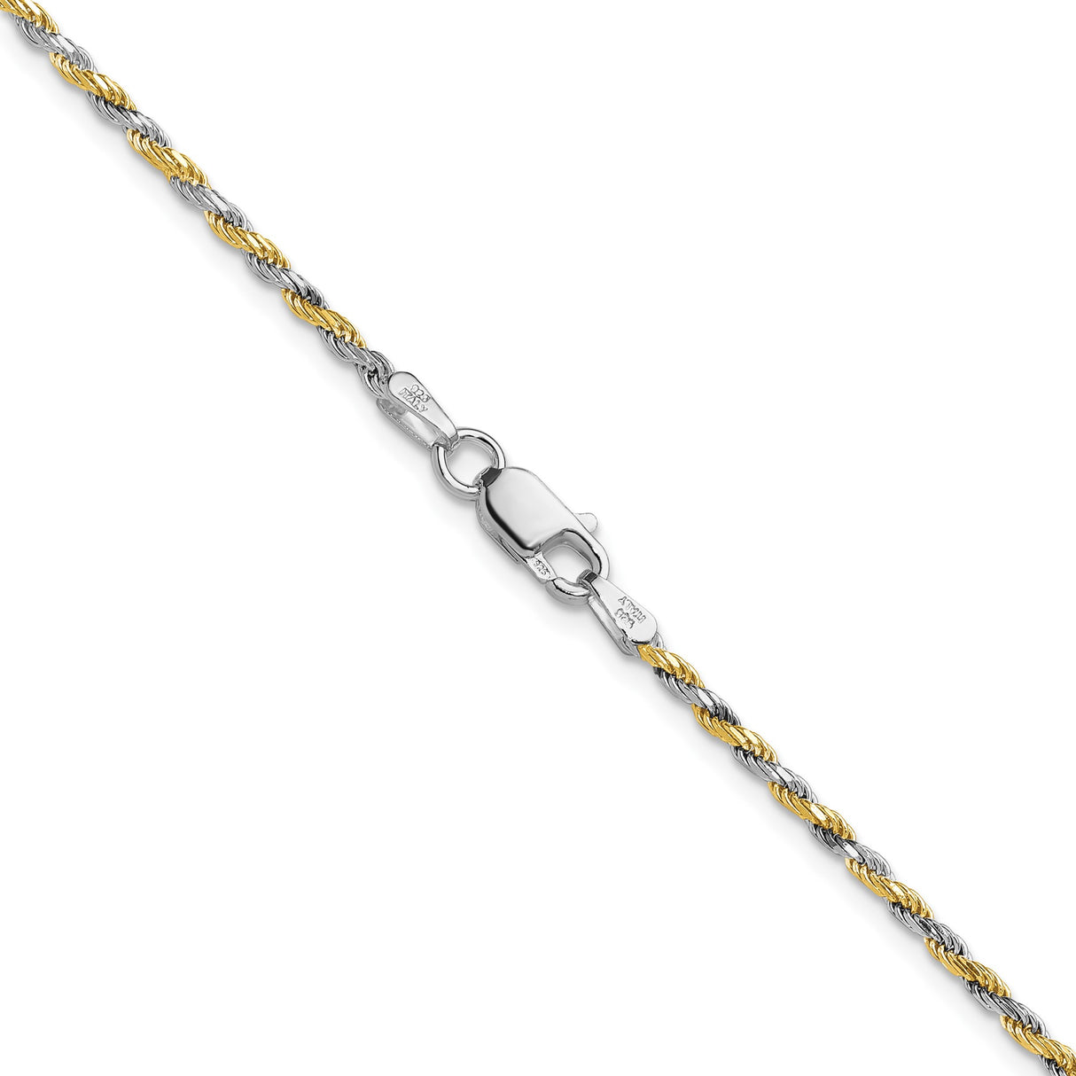 925 White Gold 1.85 mm Rope Chain Necklace, Polished alternate angle