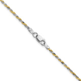 925 White Gold 1.85 mm Rope Chain Necklace, Polished alternate angle