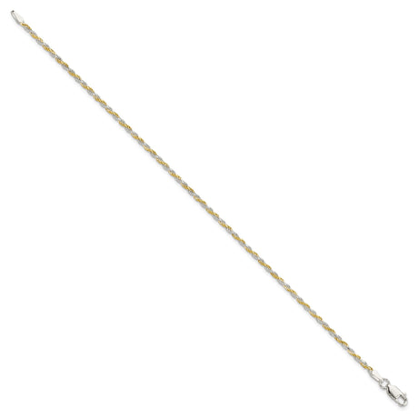 925 White Gold 1.85 mm Rope Chain Bracelet, Polished