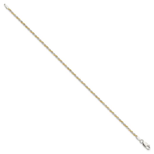 925 White Gold 1.85 mm Rope Chain Bracelet, Polished