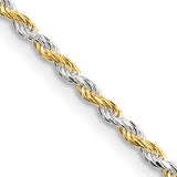 925 White Gold 1.85 mm Rope Chain Necklace, Polished detail view