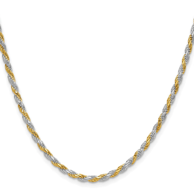 925 White Gold 2.5 mm Rope Chain Necklace, Polished