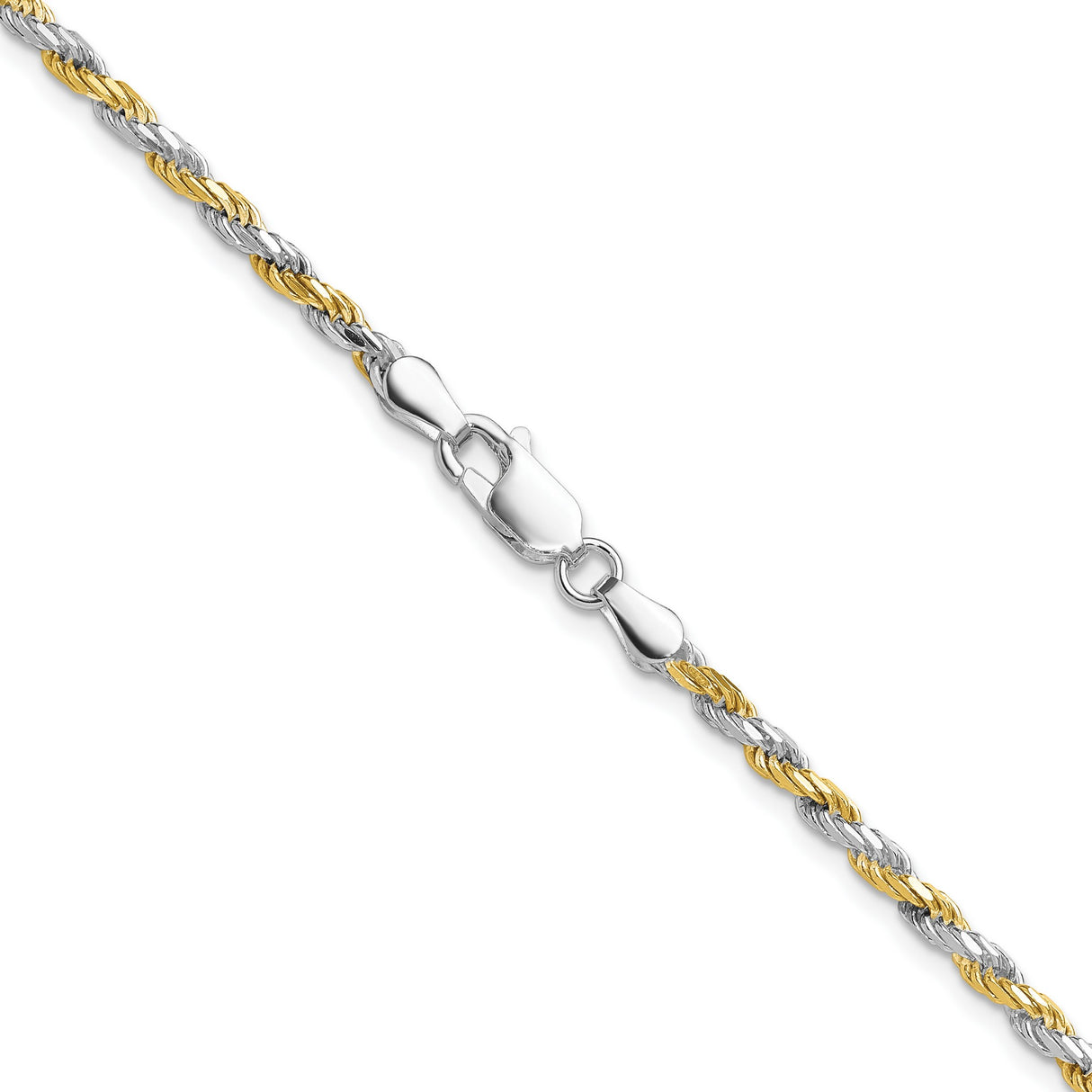 925 White Gold 2.5 mm Rope Chain Necklace, Polished alternate angle