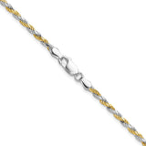 925 White Gold 2.5 mm Rope Chain Necklace, Polished alternate angle