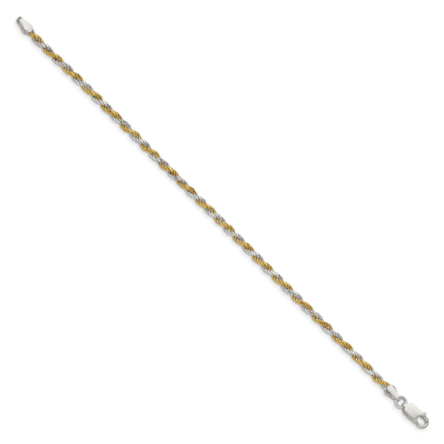 925 White Gold 2.5 mm Rope Chain Bracelet, Polished