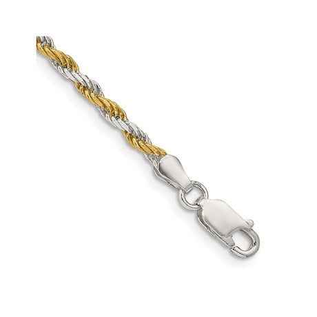 925 White Gold 2.5 mm Rope Chain Bracelet, Polished shown for scale