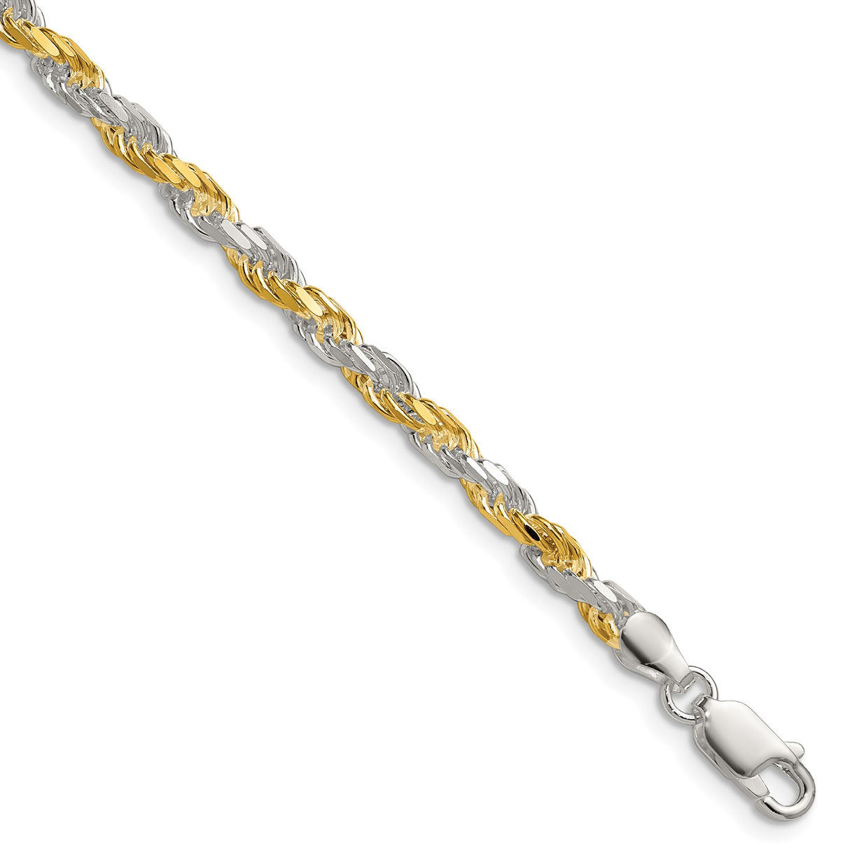 925 White Gold 3.5 mm Rope Chain Bracelet, Polished shown for scale