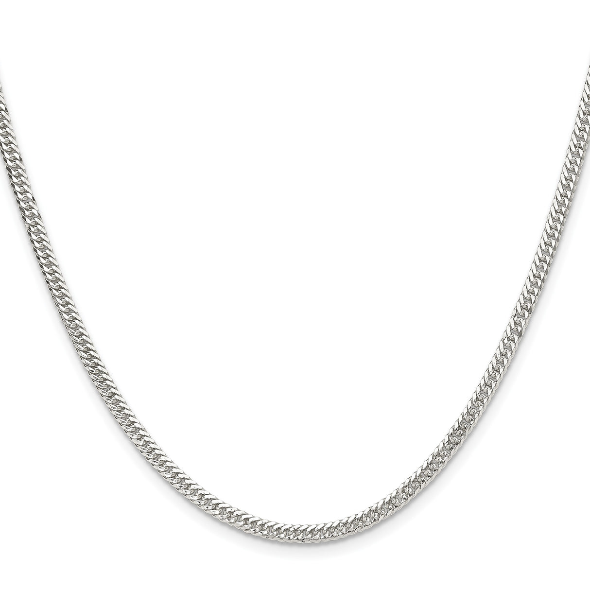 925 White Gold 3 mm Curb Chain Necklace, Polished