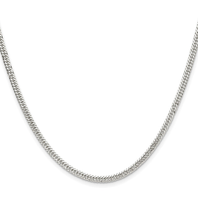 925 White Gold 3 mm Curb Chain Necklace, Polished