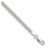 925 White Gold 3 mm Curb Chain Bracelet, Polished shown for scale