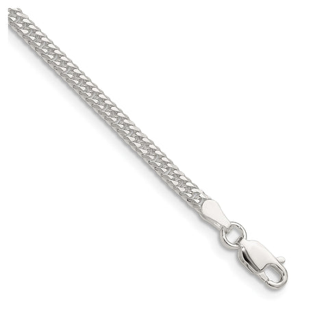 925 White Gold 3 mm Curb Chain Bracelet, Polished shown for scale